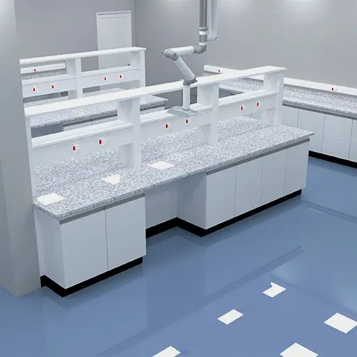 Laboratório moderno com diversos elementos planejados e criticamente bem estruturados