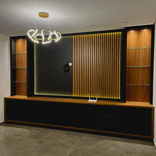 Painel Suspenso Planejado de Luxo e Alto Padrão, Móvel Com Pintura Laqueada de Alta Durabilidade